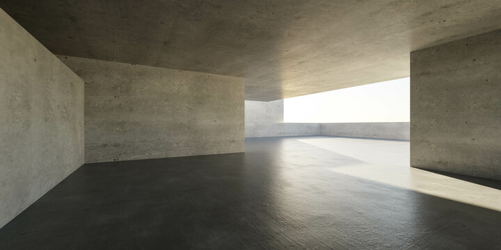 concrete exterior architecture building environment with sky and sun light 3d render illustration