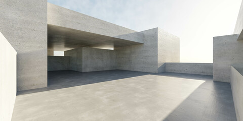 concrete exterior architecture building environment with sky and sun light 3d render illustration