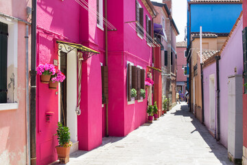 Colorful buildings on ancient streets of European city Italian Venice