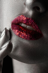 glittering red lips