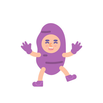 illustration of a child wearing a purple sweet potato costume. happy purple sweet potato day. celebrate party, carnival, event. flat cartoon style. vector design. element