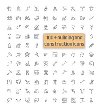 Set of vector construction line icons isolated