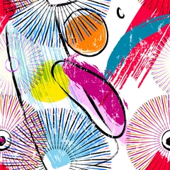 Poster seamless abstract colorful background composition, with lines, circle, paint strokes and splashes © Kirsten Hinte