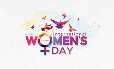 Womens Day Card Design with text 8th March International womens day