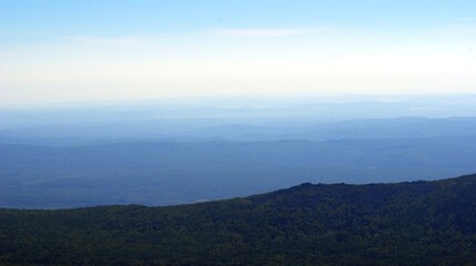 mountains in the fog