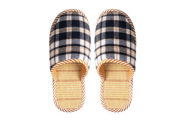 Pair of house slippers isolated on white background. - obrazy, fototapety, plakaty