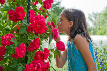Naklejka premium Young beautiful girl and flowers
