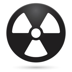 Radioactive decay icon, black circle button, vector illustration.