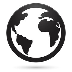 Planet earth icon, black circle button, vector illustration.