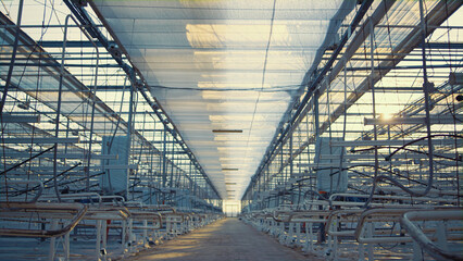 Empty factory building interior modern technological horticultural devices