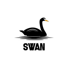 Swan logo icon in calm water, vector design illustration