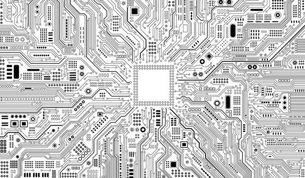 CPU Chip on Motherboard. Central Computer Processors CPU concept. Quantum computer, large data processing, database concept. Futuristic microchip processor. Digital chip.