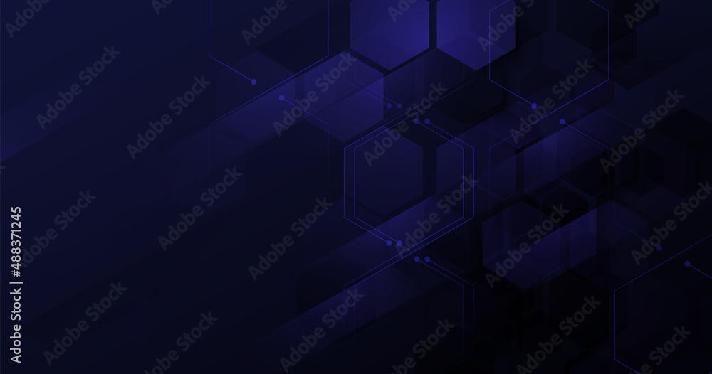 Poster abstract violet geometric hexagon with futuristic technology digital hi tech concept background. vec