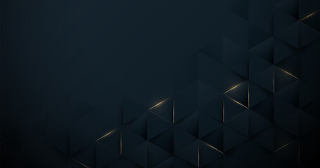 Abstract luxury gold light trim with dark blue triangles background. Vector illustration