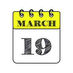 March 19 calendar icon. Vector illustration in flat style.