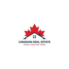 Obraz premium Canada Maple Leaf with House for City Real Estate Property Logo vector design template