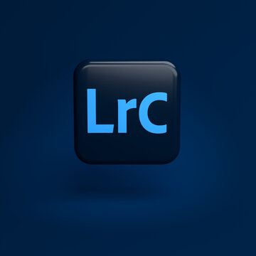 Logos of the photo editing software program Adobe Photoshop Lightroom Classic - major part of the Creative Cloud Apps Suite on a tile hovering over a seamless blue background