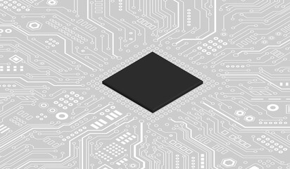 CPU Chip on Motherboard. Central Computer Processors CPU concept. Quantum computer, large data processing, database concept. Futuristic microchip processor. Digital chip.