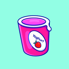 Cute cartoon strawberry yogurt in vector illustration. Isolated food vector. Flat cartoon style
