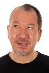 Fototapeta premium Do It Yourself Pandemic Haircut for Man: A Man Looking Surprised After Shaving Off His Head