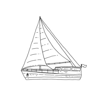 recommend clip art: Sea sailboat yacht line art. Modern ship with sails doodle black white sketch isolated illustration.
