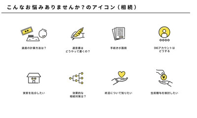 こんなお悩みありませんか？の相続アイコンセット、ベクター