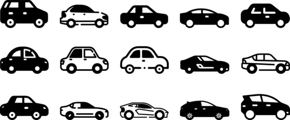 Car icon set flat style. Set of car icons. Cars line icons set. Transport transportation symbol in linear style
