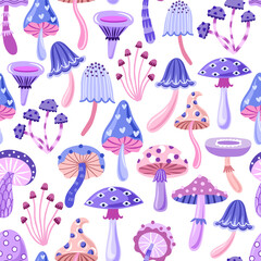 Purple magic witchy mushroom colorfull seamless pattern