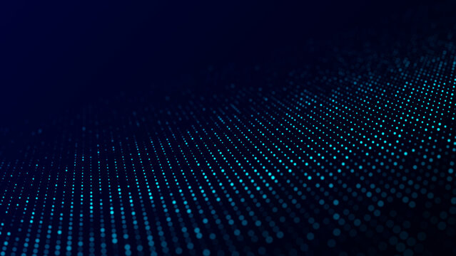 Abstract digital flow particles. Cyber network connection background. Big data visualization. Technology backdrop. 3d rendering. © Flow 37