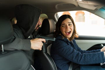 Horrified woman shouting for help