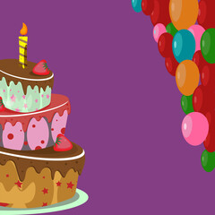 Birthday card in flat style, for a girl with a cake