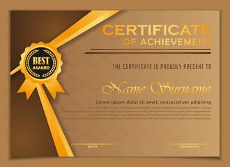 royal brown diploma certificate template with gold frame and emblem by vector design