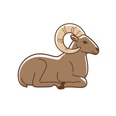 llustration of ram. Simple contour vector illustration for emblem, badge, insignia.