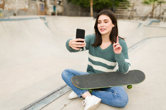 Caucasian Woman At The Skatepark