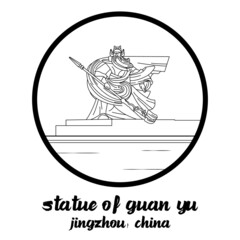 Circle Icon line Statue of Guan Yu. vector illustration