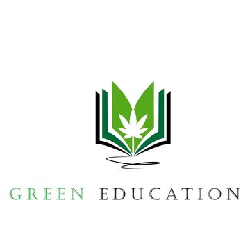 The education of hemp logo with book and hemp leaf symbol.