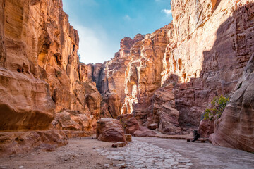 The Siq. Main entrance to the ancient city of Petra. Southern Jordan