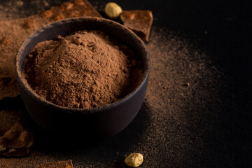 Сocoa powder  and chocolate nuts pieces