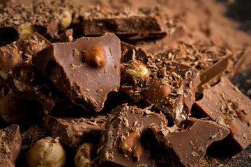 Broken chocolate nuts pieces