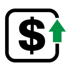 Cost symbol dollar increase icon. Income vector symbol image isolated on background