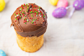 easter cake chocolate glaze easter holiday pastry kulich homemade dessert celebratory christian holiday orthodox easter treat healthy meal food snack on the table copy space food background 