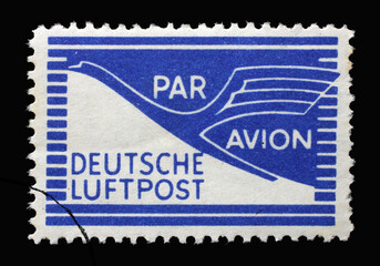 Stamp issued in Germany airmail registration stamp, circa 1948
