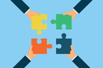 Teamwork Concept. Working Together. Pieces Of Jigsaw Puzzle