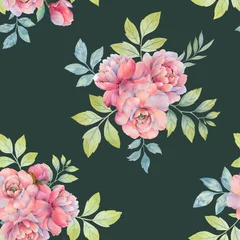 Poster Im Rahmen Seamless botanical ornament. Watercolor peony flowers collected in a seamless pattern. Elegant bouquet of peony flowers with leaves on a delicate background. © Sergei