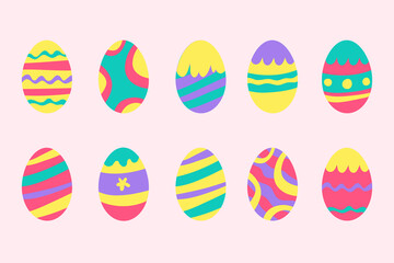 Colored easter eggs or color ostern egg icons with decoration patterns vector illustration. EPS