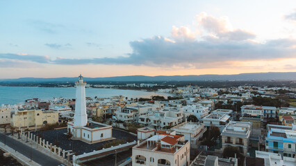 A beautiful view of the seaside city and Torre Canne lighthouse in Southern Italy, Puglia