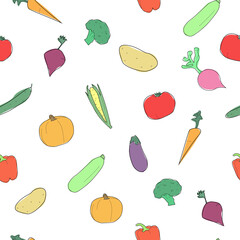 Seamless pattern of fresh vegetables on white background