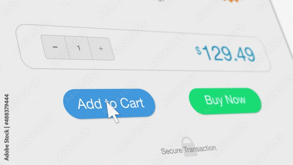 Poster online shopping, web interface, mouse cursor click on the 'add to cart' button (3d render)