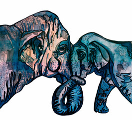 Obraz premium Elephants. Mixed media.