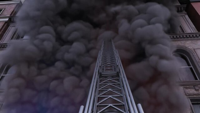 Fire ladder in the smoke. Ladder with heavy smoke. 3d animation